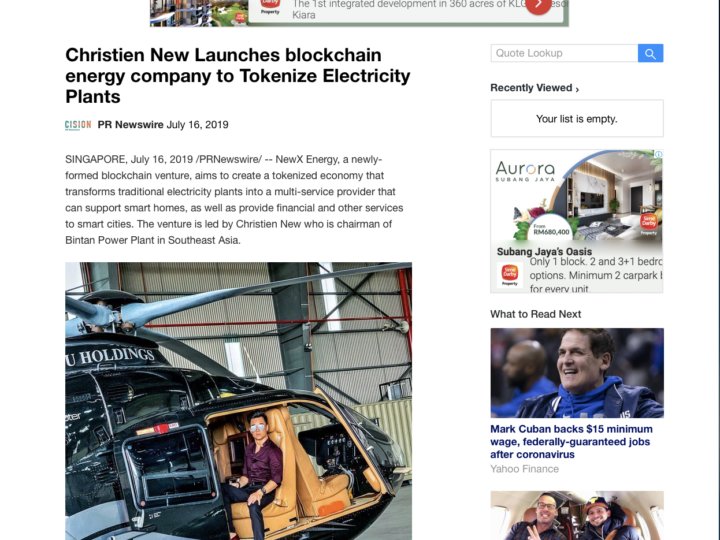 Yahoo Finance – Christien New Launches blockchain energy company