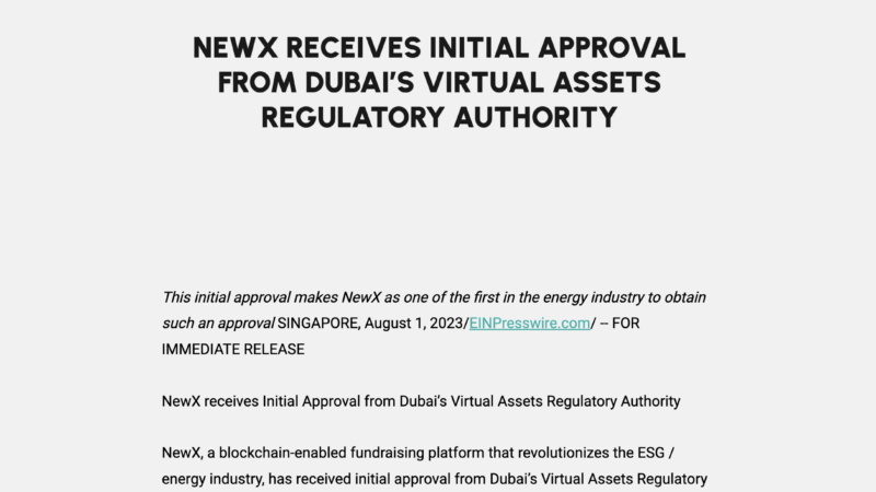 NEWX RECEIVES INITIAL APPROVAL FROM DUBAI’S VIRTUAL ASSETS REGULATORY AUTHORITY